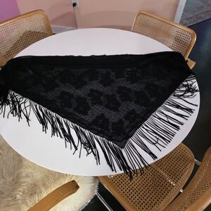Boho Chic Bohemian Beach Tommy Bahama Black Fringe Shawl Triangle Hippie Wrap